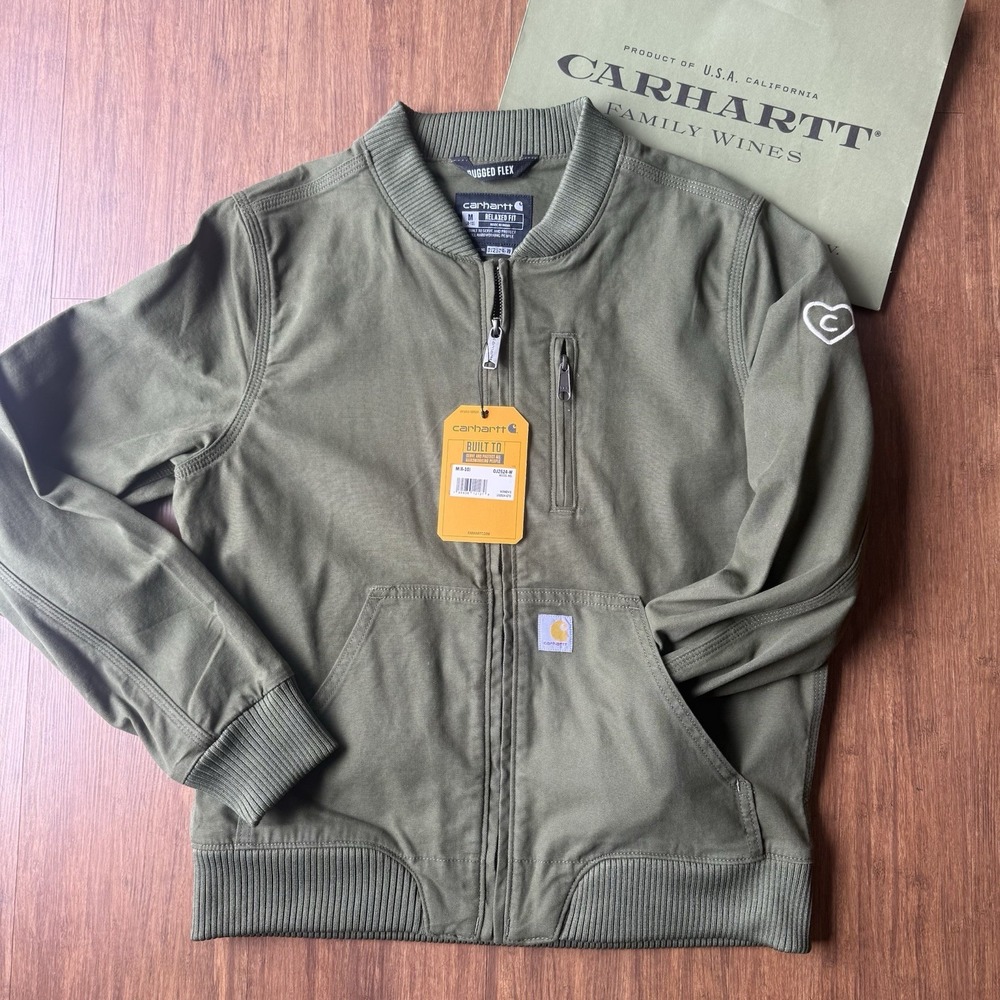Carhartt Womens Medium Crawford Rugged Flex Canvas Bomber Jacket Green Winery